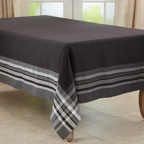 Saro 70 x 104 in. Stripe Border Oblong Tablecloth, Black 4387.BK70104B - main